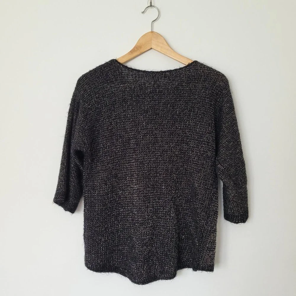 Y2K‎ Grunge Black Metallic Knit Sweater Small Whimsigoth Witchy Dark Fairy Gold